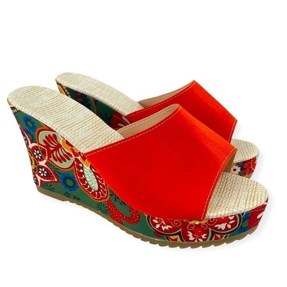 SHEIN Women’s Colorful Paisley Floral Slip-On Platform Wedge Sandals Size 8.5 - Picture 2 of 14